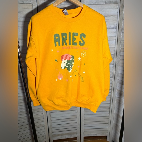 Gildan Tops - Gildan Yellow Aries Sweatshirt